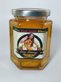 Albizia Rose Apple Blossom honey 12 oz hexagonal glass jar with gold lid — light golden Hawaiian raw honey | HeyHoney.biz