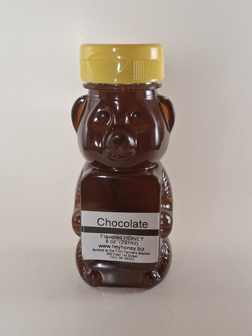 Chocolate Flavored Honey 8oz bear-shaped jar — Michigan raw honey with rich chocolate flavor | HeyHoney.biz