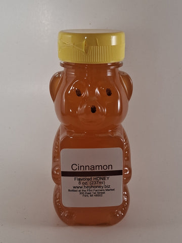 Cinnamon Flavored Honey 8oz bear-shaped jar — Michigan raw honey with warm cinnamon flavor | HeyHoney.biz