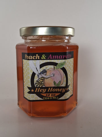 Pesca e Mandorla Peach & Amaretto Honey bear-shaped jar — Michigan raw honey with Italian-inspired peach and amaretto flavor | HeyHoney.biz