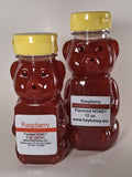 Raspberry Flavored Honey 8oz and 12oz bear-shaped jars — Michigan raw honey | HeyHoney.biz