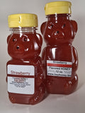 Strawberry Flavored Honey 8oz and 12oz bear-shaped jars — Michigan raw honey | HeyHoney.biz