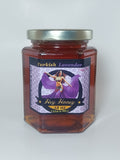 Turkish Lavender honey 12 oz hexagonal glass jar with gold lid — deep amber single-pollen monofloral honey from Northwestern Turkey | HeyHoney.biz