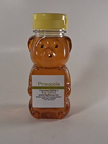 Pineapple Flavored Honey 8oz bear-shaped jar — Michigan raw honey with tropical pineapple flavor | HeyHoney.biz