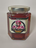Monkey Pod Blossom honey 12 oz hexagonal glass jar with gold lid — deep amber single-origin Hawaiian raw honey | HeyHoney.biz